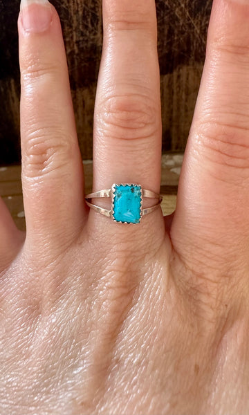 SMALL SQUARE TURQUOISE & Sterling Silver Ring • Sizes 8 & 9