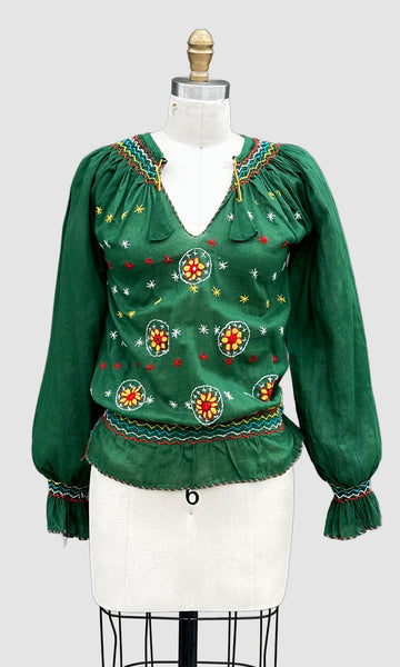70s DEADSTOCK PAKISTANI Embroidered Blouse • Small