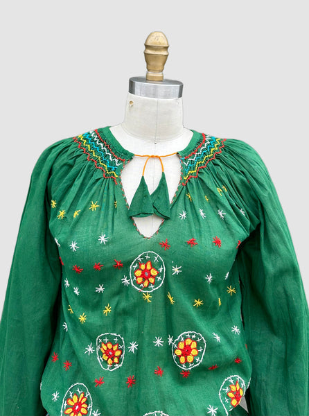 70s DEADSTOCK PAKISTANI Embroidered Blouse • Small