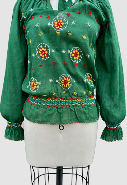 70s DEADSTOCK PAKISTANI Embroidered Blouse • Small