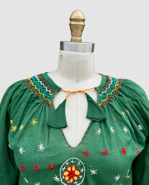 70s DEADSTOCK PAKISTANI Embroidered Blouse • Small