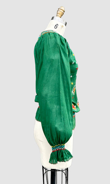 70s DEADSTOCK PAKISTANI Embroidered Blouse • Small