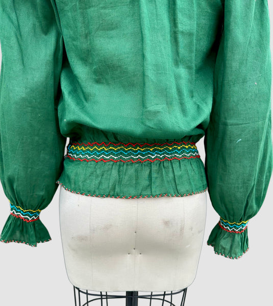 70s DEADSTOCK PAKISTANI Embroidered Blouse • Small