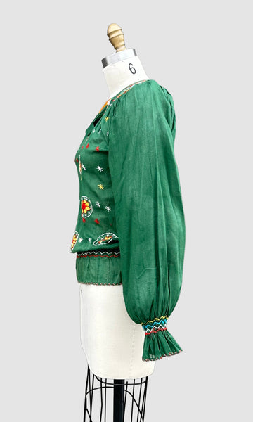 70s DEADSTOCK PAKISTANI Embroidered Blouse • Small