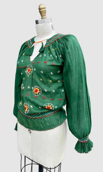 70s DEADSTOCK PAKISTANI Embroidered Blouse • Small