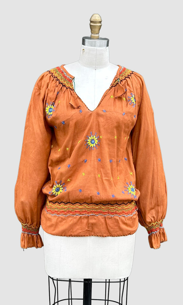 70s DEADSTOCK PAKISTANI Embroidered Blouse • Medium