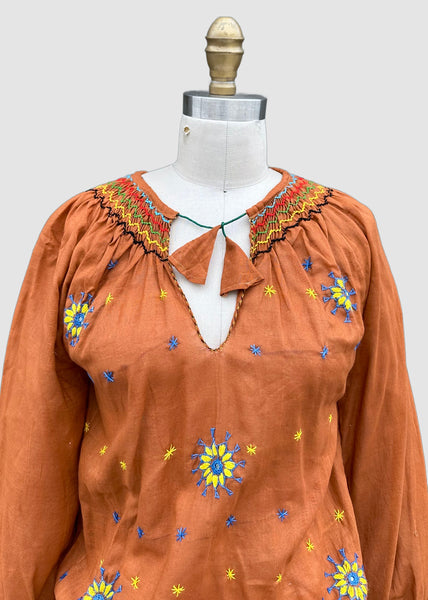 70s DEADSTOCK PAKISTANI Embroidered Blouse • Medium