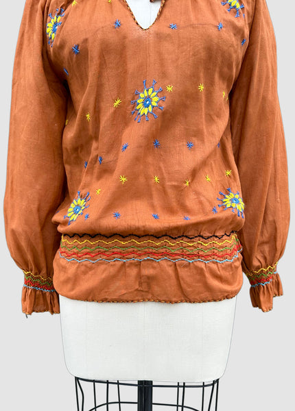 70s DEADSTOCK PAKISTANI Embroidered Blouse • Medium