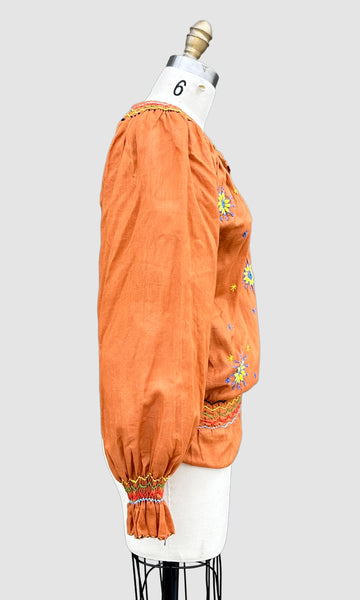 70s DEADSTOCK PAKISTANI Embroidered Blouse • Medium