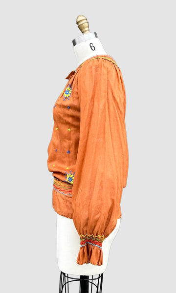 70s DEADSTOCK PAKISTANI Embroidered Blouse • Medium