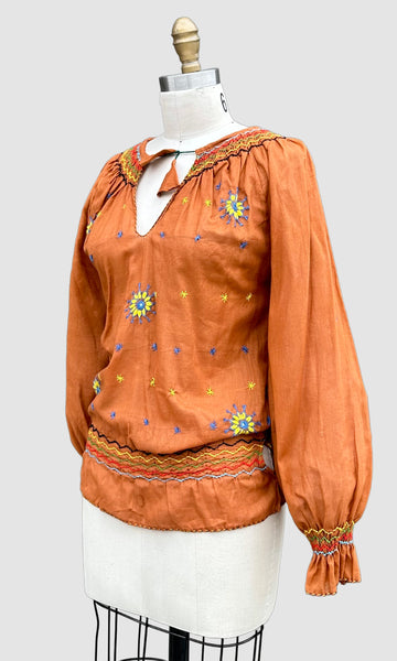 70s DEADSTOCK PAKISTANI Embroidered Blouse • Medium