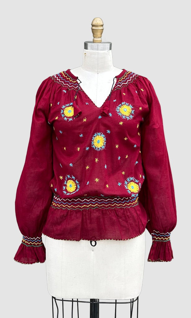 70s DEADSTOCK PAKISTANI Embroidered Blouse • Small