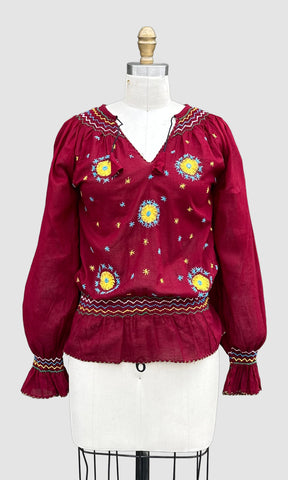 70s DEADSTOCK PAKISTANI Embroidered Blouse • Small