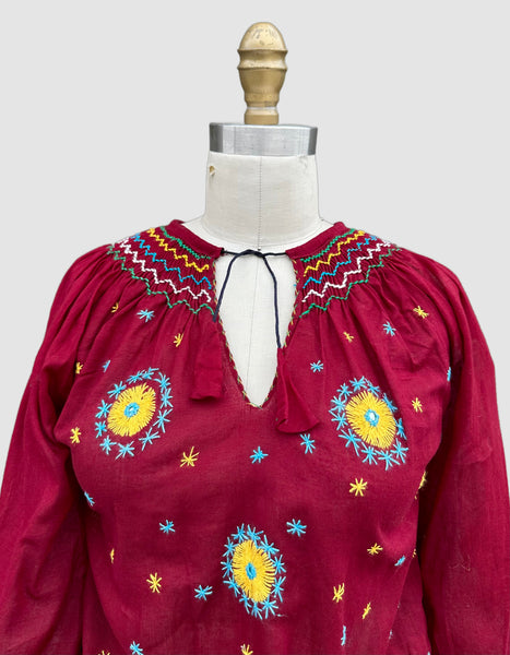 70s DEADSTOCK PAKISTANI Embroidered Blouse • Small