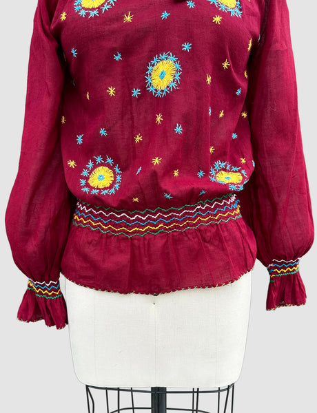 70s DEADSTOCK PAKISTANI Embroidered Blouse • Small