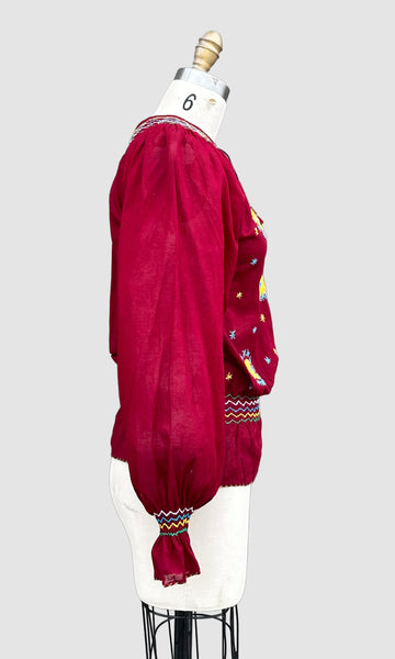 70s DEADSTOCK PAKISTANI Embroidered Blouse • Small