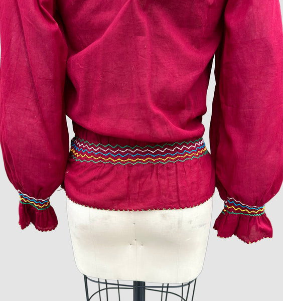 70s DEADSTOCK PAKISTANI Embroidered Blouse • Small