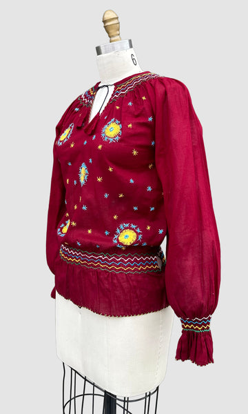 70s DEADSTOCK PAKISTANI Embroidered Blouse • Small