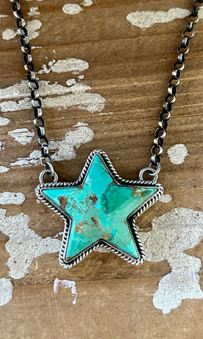 PATRICK YAZZIE Navajo Sterling Silver & Turquoise Star Necklace Pendant • 24g