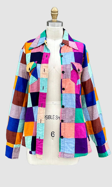70s VINTAGE INDIAN Hand Woven Patchwork Shirt • Medium