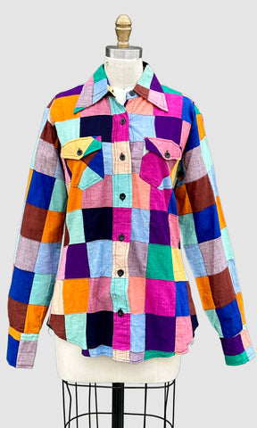 70s VINTAGE INDIAN Hand Woven Patchwork Shirt • Medium