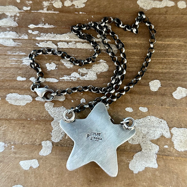 PATRICK YAZZIE Navajo Sterling Silver & Turquoise Star Necklace Pendant • 24g