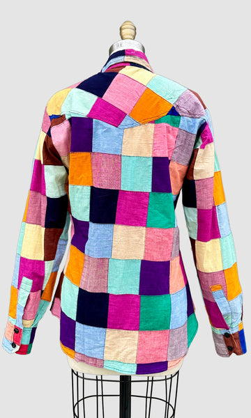 70s VINTAGE INDIAN Hand Woven Patchwork Shirt • Medium