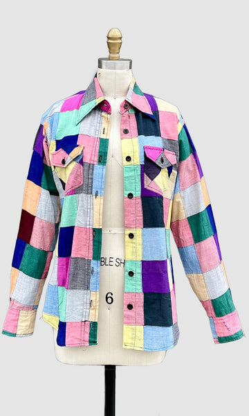 70s VINTAGE INDIAN Hand Woven Patchwork Shirt • Medium