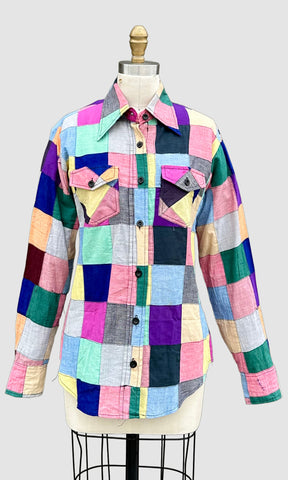 70s VINTAGE INDIAN Hand Woven Patchwork Shirt • Medium