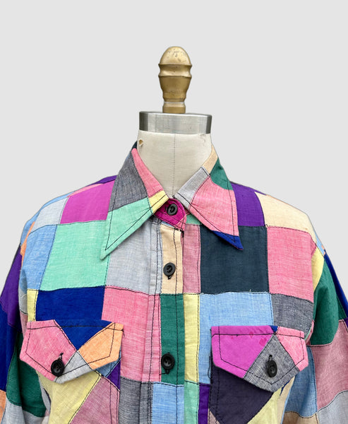 70s VINTAGE INDIAN Hand Woven Patchwork Shirt • Medium