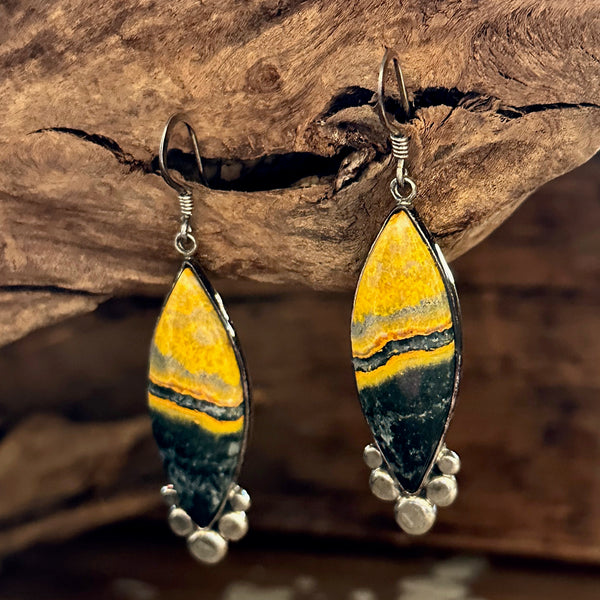 BUMBLEBEE LOVE Mexican Sterling Silver & Bumblebee Jasper Dangle Earrings • 12g
