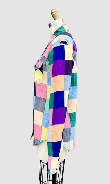 70s VINTAGE INDIAN Hand Woven Patchwork Shirt • Medium