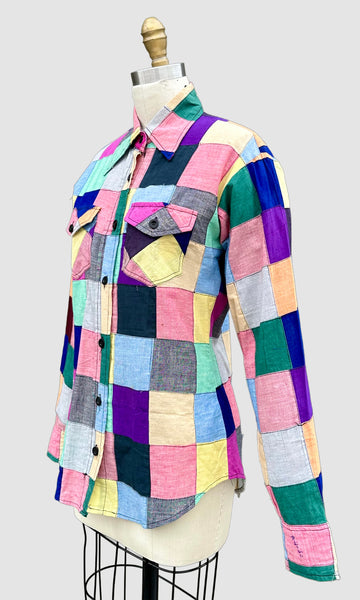 70s VINTAGE INDIAN Hand Woven Patchwork Shirt • Medium