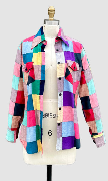 70s VINTAGE INDIAN Hand Woven Patchwork Shirt • Small