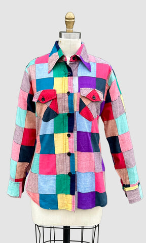 70s VINTAGE INDIAN Hand Woven Patchwork Shirt • Small