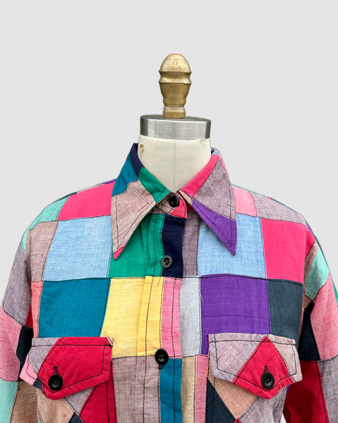70s VINTAGE INDIAN Hand Woven Patchwork Shirt • Small