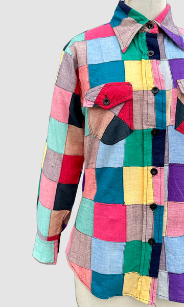 70s VINTAGE INDIAN Hand Woven Patchwork Shirt • Small