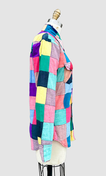 70s VINTAGE INDIAN Hand Woven Patchwork Shirt • Small