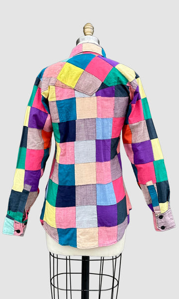 70s VINTAGE INDIAN Hand Woven Patchwork Shirt • Small