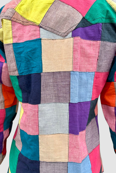 70s VINTAGE INDIAN Hand Woven Patchwork Shirt • Small