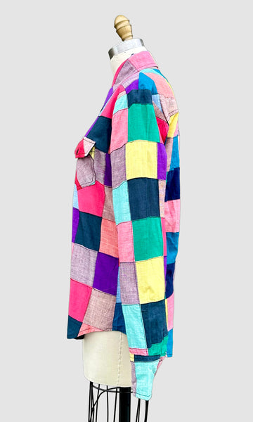 70s VINTAGE INDIAN Hand Woven Patchwork Shirt • Small