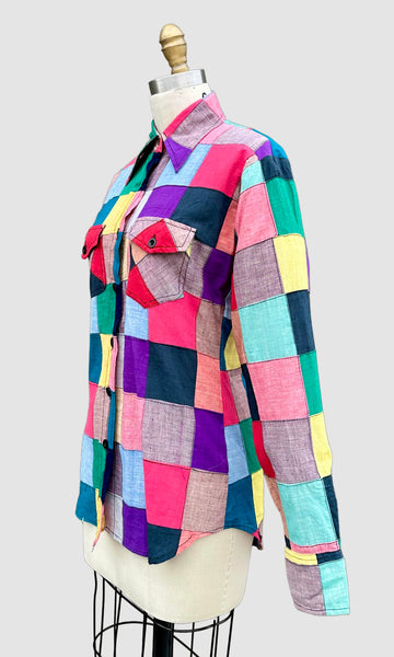 70s VINTAGE INDIAN Hand Woven Patchwork Shirt • Small