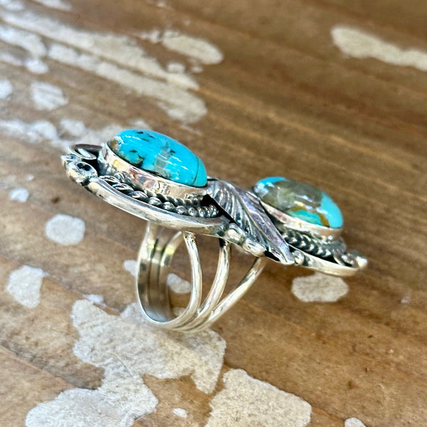 LITTLE C.R. Navajo, Dine'h Native Arts Turquoise Sterling Silver • Size 8