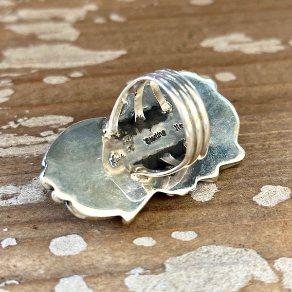LITTLE C.R. Navajo, Dine'h Native Arts Turquoise Sterling Silver • Size 8