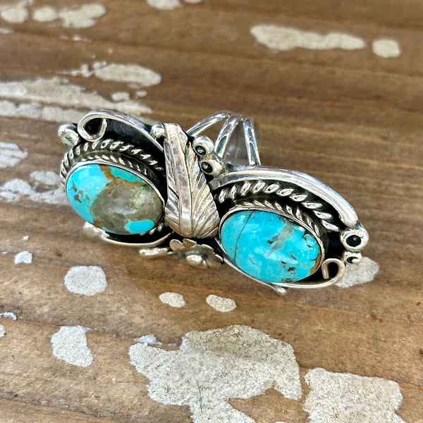 LITTLE C.R. Navajo, Dine'h Native Arts Turquoise Sterling Silver • Size 8