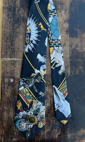 HERMÈS KERMIT OLIVER Vintage 1990's Kachinas Necktie