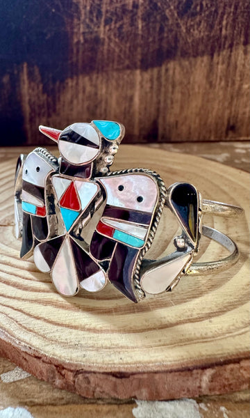 B&C SHACK Zuni Thunderbird Inlay Sterling Silver Small Cuff • 24g