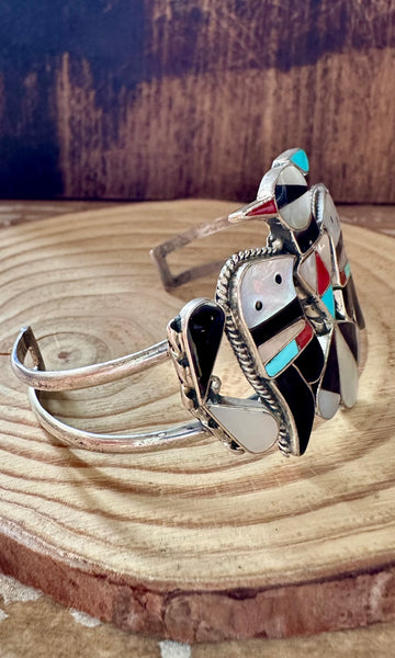 B&C SHACK Zuni Thunderbird Inlay Sterling Silver Small Cuff • 24g