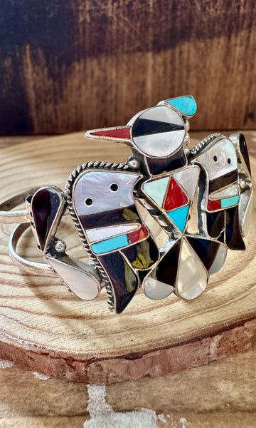 B&C SHACK Zuni Thunderbird Inlay Sterling Silver Small Cuff • 24g