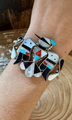 B&C SHACK Zuni Thunderbird Inlay Sterling Silver Small Cuff • 24g